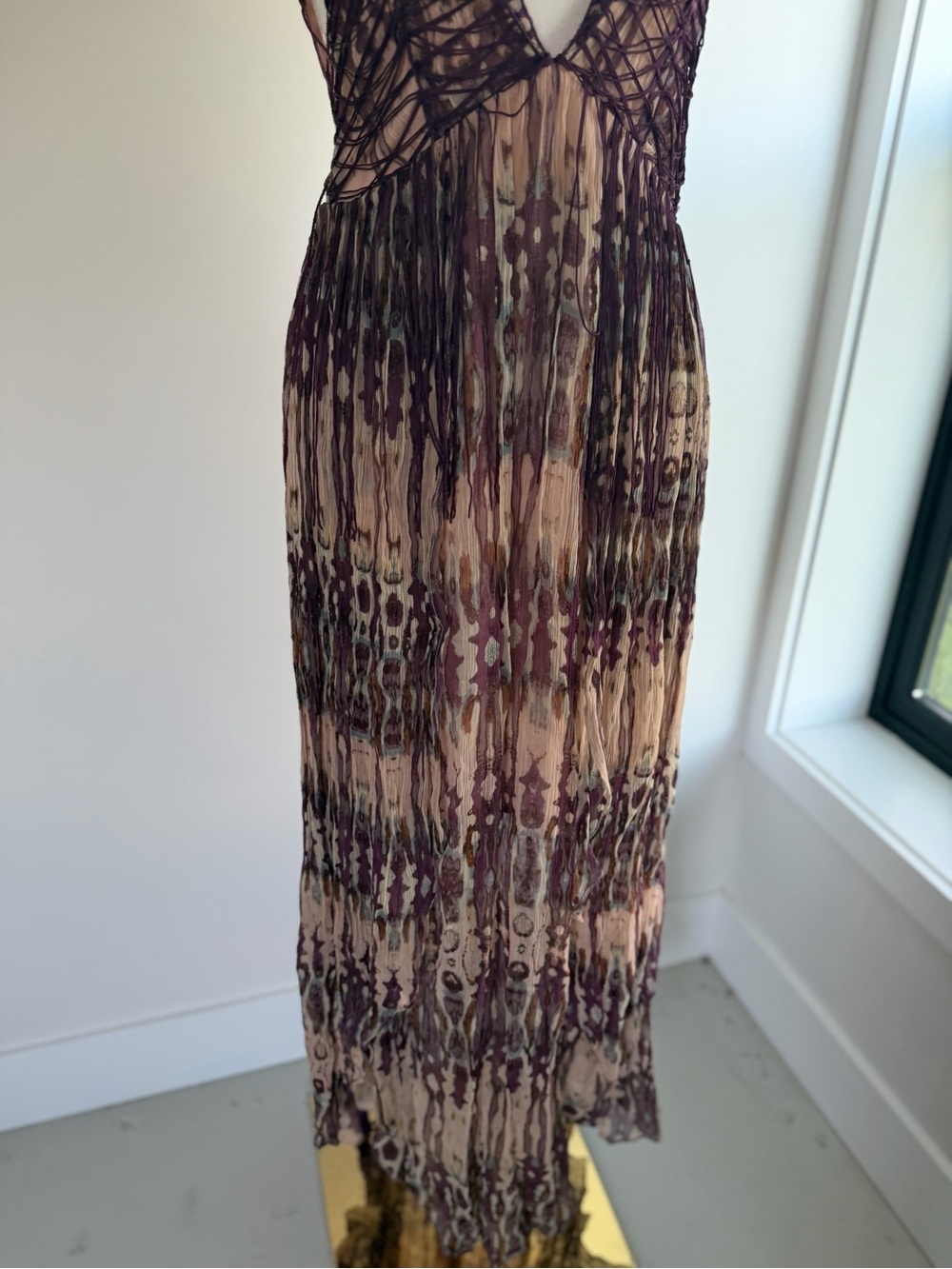Free People Tie-Dye Crochet Side-Lace Maxi Dress in Mauve and Cream - Picture 4 of 9
